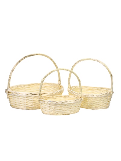 УЦЕНКА Набор 3 шт. корзин плетеных 47×39×14 40×32×15 33×25×13 см, ПЛЕТ ручка h=26/23/20 см белый 99048