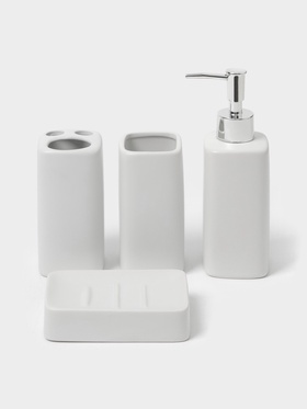 УЦЕНКА Набор для ванной «Джун белый», 4 предмета, мыльница. дозатор для мыла, 2 стакана 10987481
