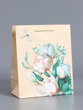 Пакет подарочный ламинированный «Стрекоза», пудровый, 18×22.3×10 см