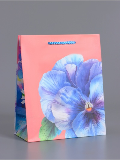 Пакет подарочный ламинированный, «Взгляд фиалки», нежно розовый, 18×22.3×10 см