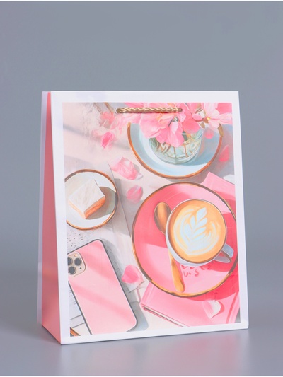 Пакет подарочный ламинированный, «Идеальный завтрак», розовый, 18×22.3×10 см