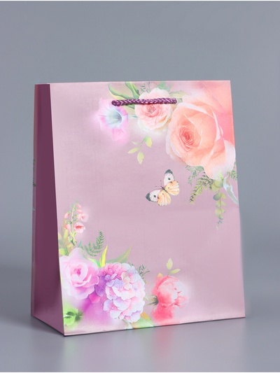 Пакет подарочный ламинированный, «Танец бабочки», пурпурный, 18×22.3×10 см
