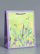 Пакет подарочный ламинированный, «Цветочное поле», сиреневый с зелёным, 18×22.3×10 см - фото 68978647