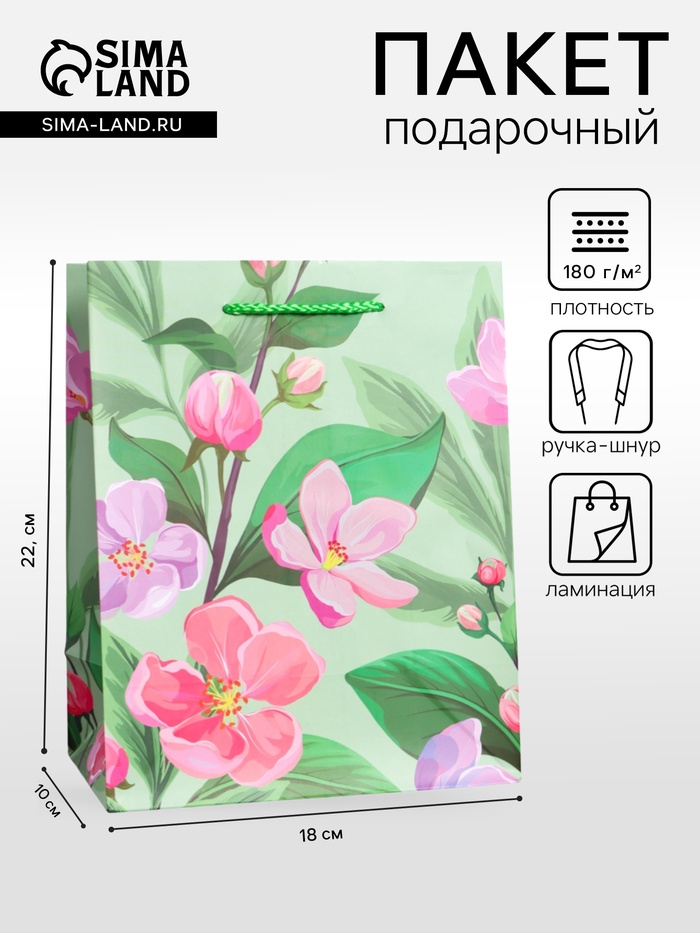 Пакет подарочный ламинированный «Весеннее признание», травяной, 18×22.3×10 см - Фото 1