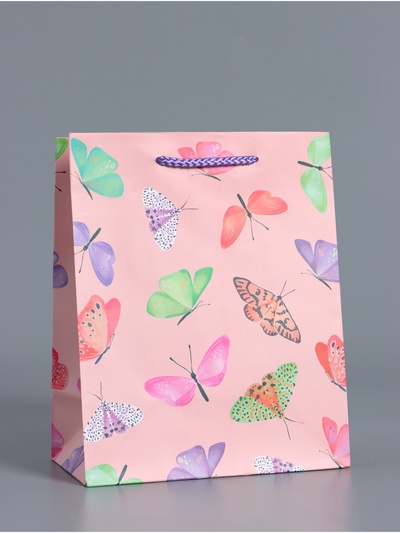 Пакет подарочный ламинированный «Крылья счастья», розовый, 18×22.3×10 см