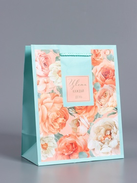 Пакет подарочный ламинированный «Цвети каждый день», бирюзовый с розовым, 18×22.3×10 см