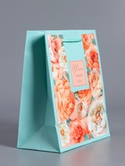 Пакет подарочный ламинированный «Цвети каждый день», бирюзовый с розовым, 18×22.3×10 см - фото 68978686