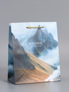 Пакет подарочный ламинированный «Горы счастья», серый с голубым, 18×22.3×10 см