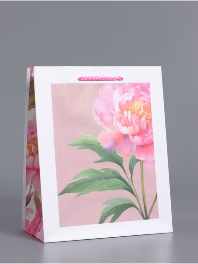 Пакет подарочный ламинированный «Букет пионов», розовый, 18×22.3×10 см