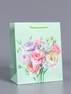 Пакет подарочный ламинированный «Весенний букет», мятный, 18×22.3×10 см - фото 68978737