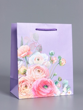 Пакет подарочный ламинированный «Нежность без слов», сиреневый, 18×22.3×10 см