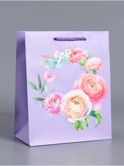 Пакет подарочный ламинированный «Цветочная симфония», сиреневый, 18×22.3×10 см