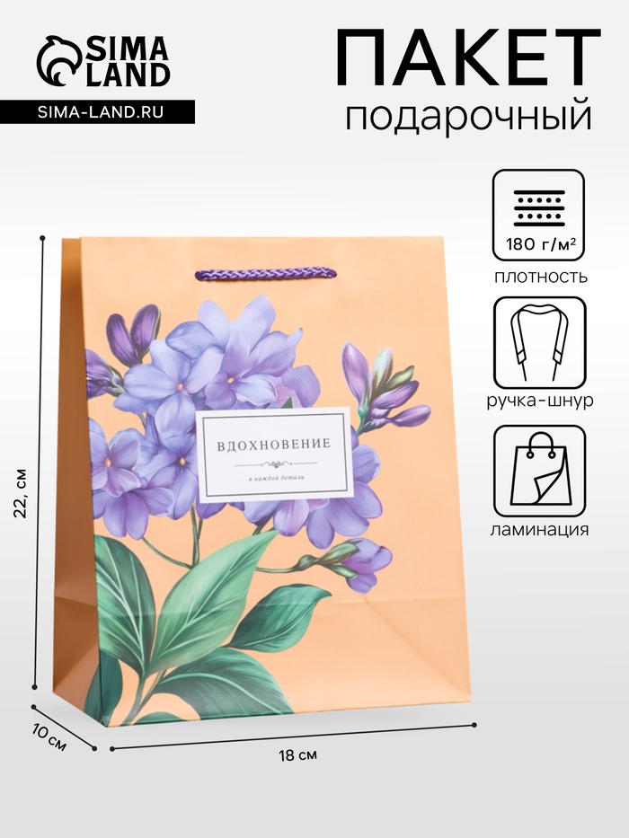 Пакет подарочный ламинированный «Тонкая эстетика», персиковый, 18×22.3×10 см - Фото 1