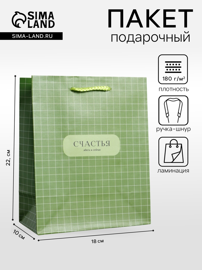 Пакет подарочный ламинированный «Здесь и сейчас», оливковый, 18×22.3×10 см - Фото 1
