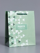 Пакет подарочный ламинированный «Радости и позитива», зелёный, 18×22.3×10 см - фото 68978785