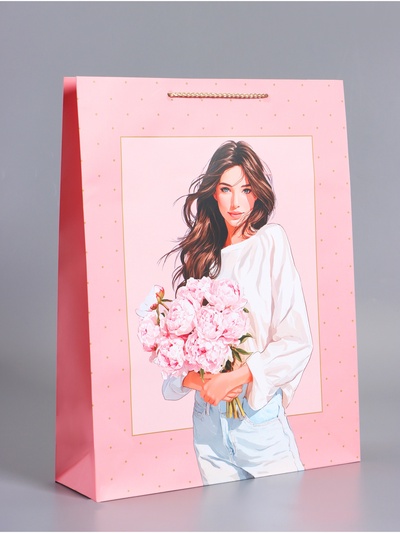 Пакет подарочный ламинированный «Букет радости», розовый, 33×42.5×10 см