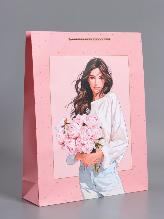 Пакет подарочный ламинированный «Букет радости», розовый, 33×42.5×10 см - Фото 1