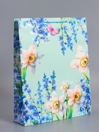 Пакет подарочный ламинированный «Цветочная радость», бирюзовый с голубым, 33×42.5×10 см - фото 68978827