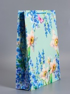 Пакет подарочный ламинированный «Цветочная радость», бирюзовый с голубым, 33×42.5×10 см - фото 68978830