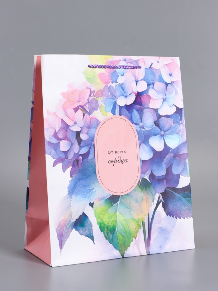 Пакет подарочный ламинированный «Цветочные мелодии», розово - сиреневый, 26×12×32 см - Фото 1