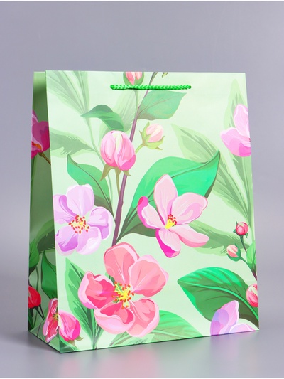 Пакет подарочный ламинированный «Весеннее признание», зелёный, 26×12×32 см