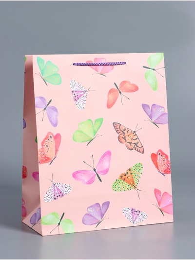 Пакет подарочный ламинированный «Крылья счастья», розовый, 26×12×32 см