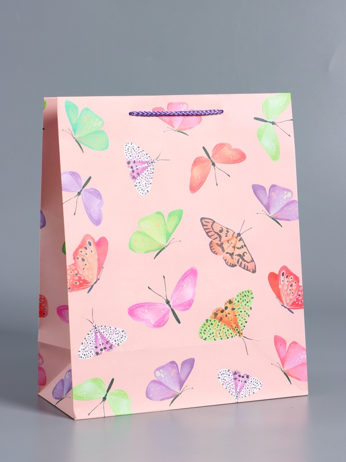 Пакет подарочный ламинированный «Крылья счастья», розовый, 26×12×32 см - Фото 1