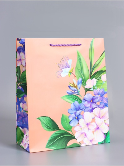 Пакет подарочный ламинированный «Цветы эмоций», персиковый, 26×12×32 см