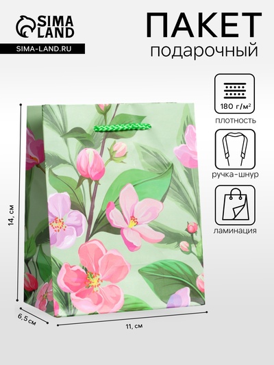Пакет подарочный ламинированный «Весеннее признание», травяной, 11.5×14.5×6.5 см