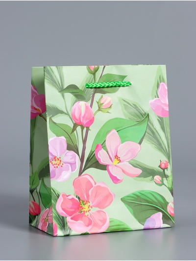 Пакет подарочный ламинированный «Весеннее признание», травяной, 11.5×14.5×6.5 см