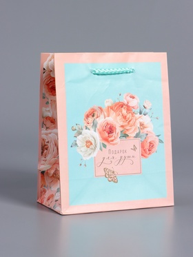 Пакет подарочный ламинированый «Подарок для души», розовый с мятным, 11.5×14.5×6.5 см