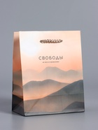 Пакет подарочный ламинированый «Высота чувств», персиковый с серым, 11.5×14.5×6.5 см - фото 68978917