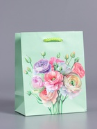 Пакет подарочный ламинированый «Весенний букет», мятный, 11.5×14.5×6.5 см - фото 68978941