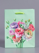 Пакет подарочный ламинированый «Весенний букет», мятный, 11.5×14.5×6.5 см - фото 68978942