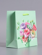 Пакет подарочный ламинированый «Весенний букет», мятный, 11.5×14.5×6.5 см - фото 68978944