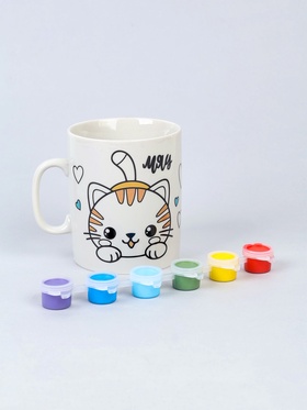 Кружка керамика под роспись акрилом «Кот», краска в наборе