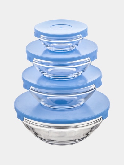 УЦЕНКА Набор салатников с крышками«Классика», 4 шт.: 130/200/350/500/900 мл, голубой