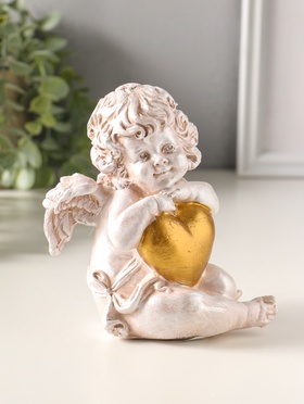 Фигурка полистоун «Ангелочек с сердцем сидит», 14×13×10 см  (артикул 10982258)  большой выбор товаров оптом и в розницу по низким ценам с доставкой