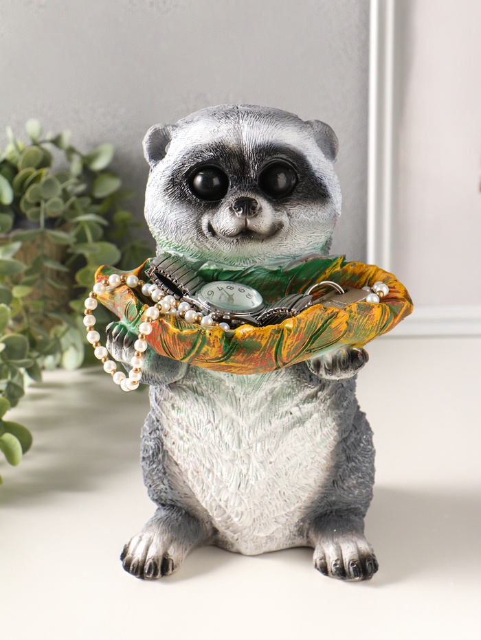 Копилка для денег с подставкой для мелочей «Енот», полистоун, 26×17×19 см