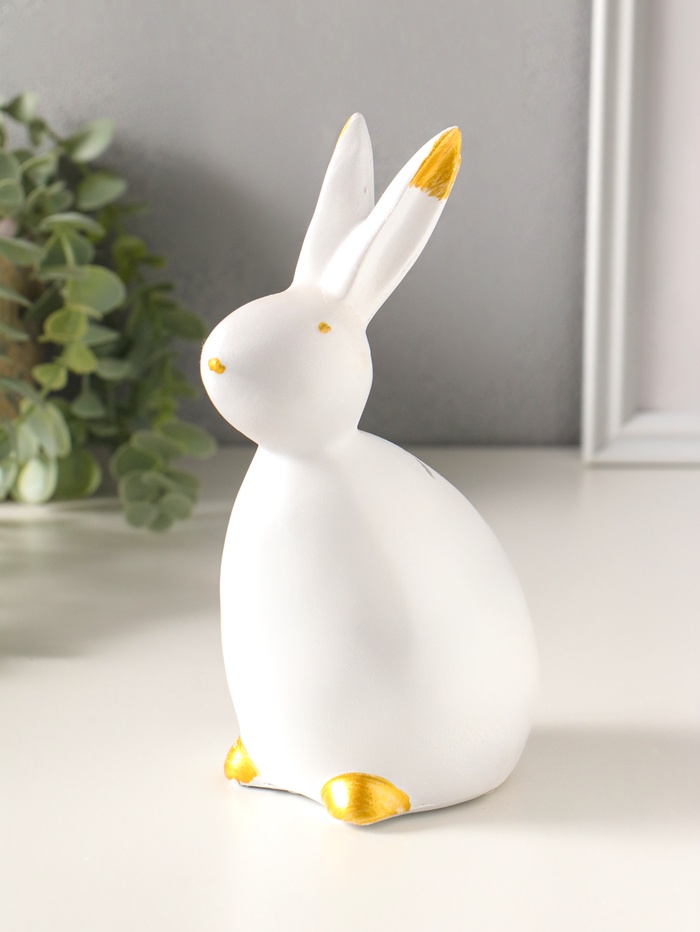 Копилка для денег полистоун «Кролик», 21.5×10 см, белый с золотом - Фото 1