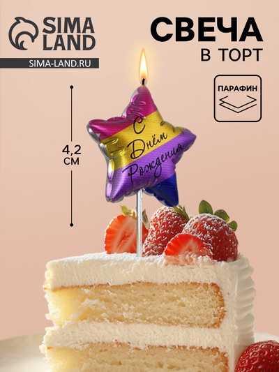 Свеча в торт «С днем рождения», цветная