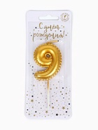 Свеча в торт на шпажке «Воздушная цифра 9», золото  (артикул 10981652)  большой выбор товаров оптом и в розницу по низким ценам с доставкой