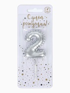 Свеча в торт на шпажке «Воздушная цифра 2», серебро  (артикул 10981655)  большой выбор товаров оптом и в розницу по низким ценам с доставкой