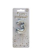 Свеча в торт на шпажке «Воздушая цифра», цифра 3, серебро  (артикул 10981656)  большой выбор товаров оптом и в розницу по низким ценам с доставкой