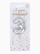 Свеча в торт на шпажке «Воздушная цифра 3», серебро  (артикул 10981656)  большой выбор товаров оптом и в розницу по низким ценам с доставкой