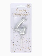 Свеча в торт на шпажке «Воздушная цифра 4», серебро  (артикул 10981657)  большой выбор товаров оптом и в розницу по низким ценам с доставкой