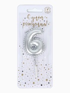 Свеча в торт на шпажке «Воздушная цифра 6», серебро  (артикул 10981659)  большой выбор товаров оптом и в розницу по низким ценам с доставкой