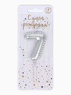 Свеча в торт на шпажке «Воздушная цифра 7», серебро  (артикул 10981661)  большой выбор товаров оптом и в розницу по низким ценам с доставкой