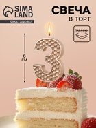 Свеча в торт на шпажке «Жемчужная», цифра 3, шампань  (артикул 10981693)  большой выбор товаров оптом и в розницу по низким ценам с доставкой