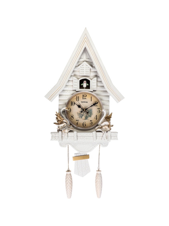 УЦЕНКА Часы настенные интерьерные большие с кукушкой «Лебеди», плавный ход, 63×8×32 см, белые 518357 - Фото 1